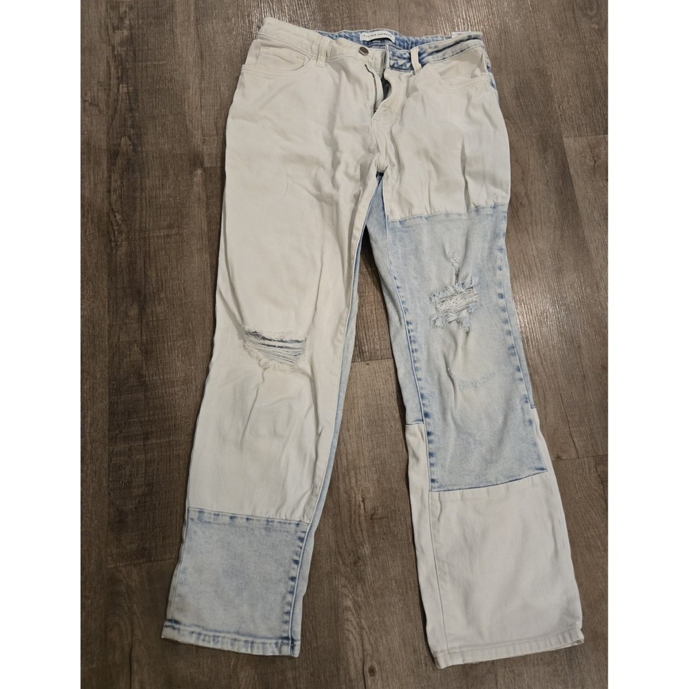 Flying Monkey White Blue Patch Jeans Boyfriend Fit Size 28